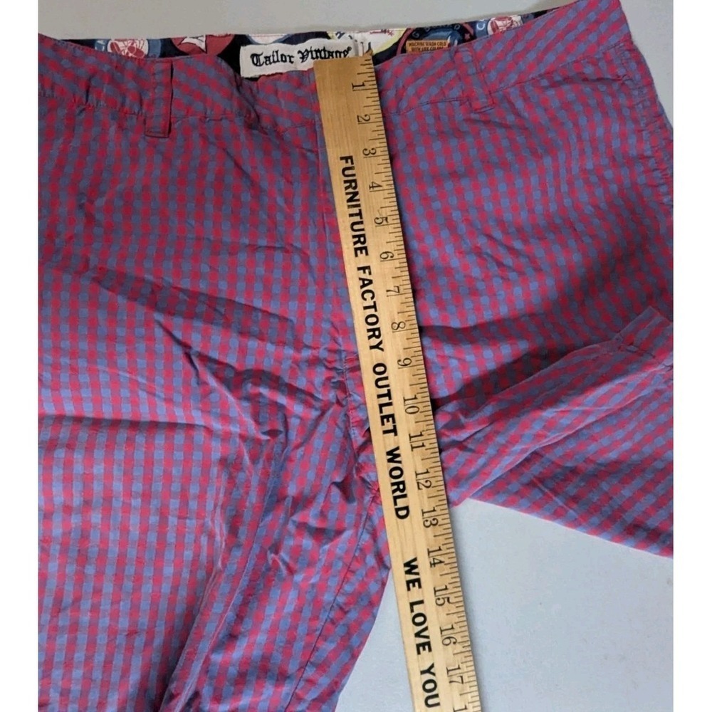 Tailor Vintage Shorts Mens sz 32 Red Blue Gingham Check Chino Beach Preppy - Picture 7 of 16